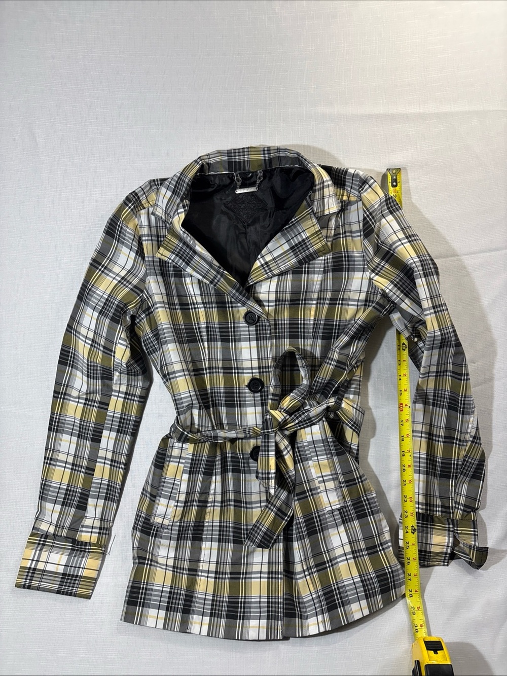 Jou Jou Black Trench with Yellow Plaid Trim